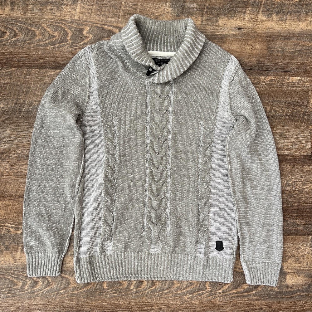 Buckle Trash Nouveau Sweater Men's‎  Medium Gray Cable Knit Nordic